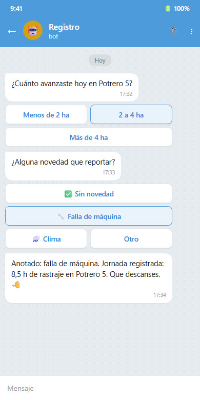Bot de Registro con las preguntas de cierre de jornada